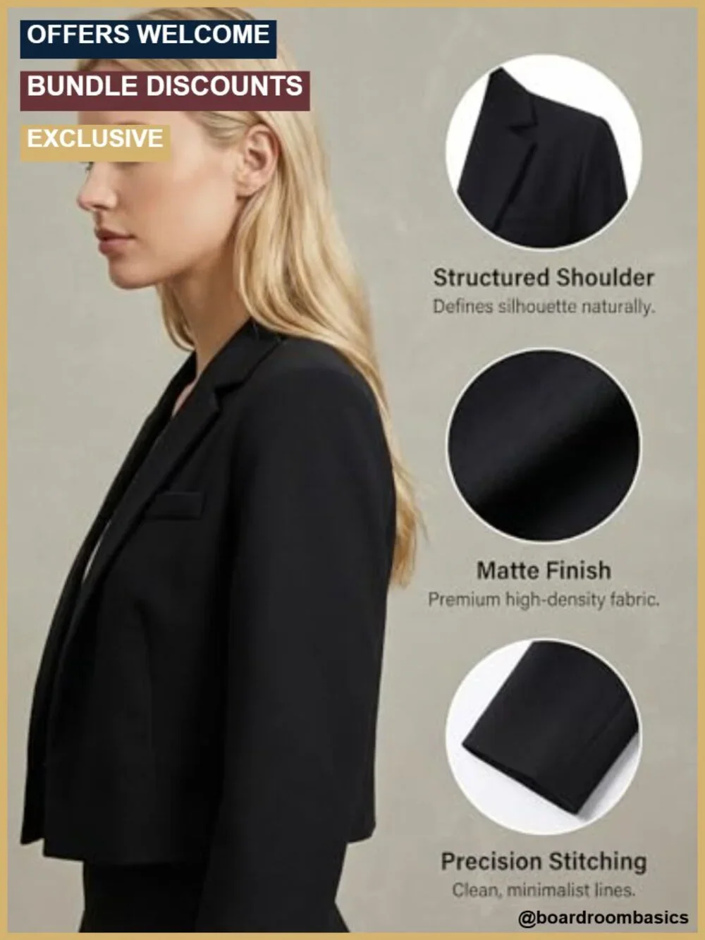 Casual Cropped Blazer Jacket Long Sleeve Notched Lapel